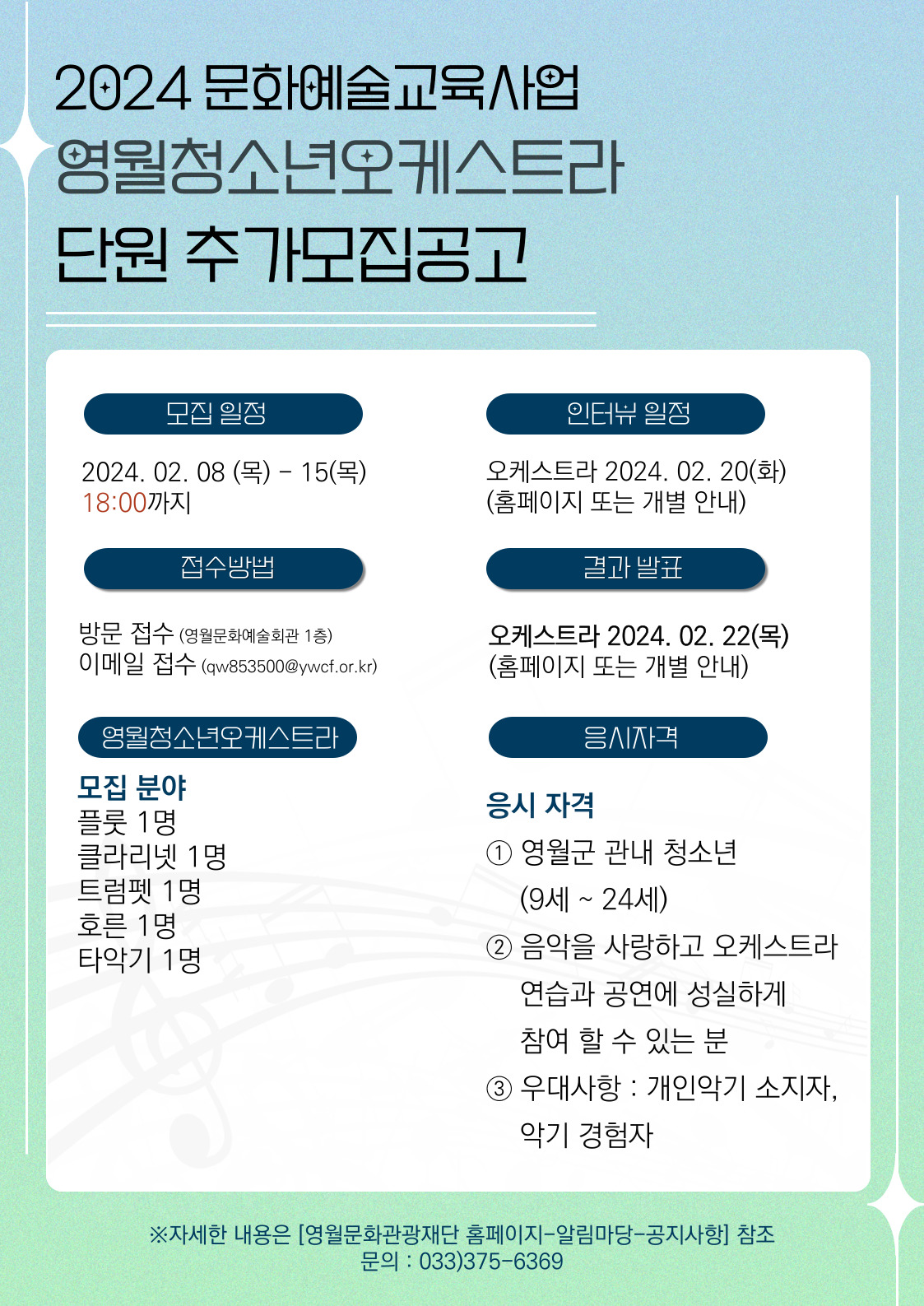 2024년 영월문화예술교육사업 단원 추가모집 공고